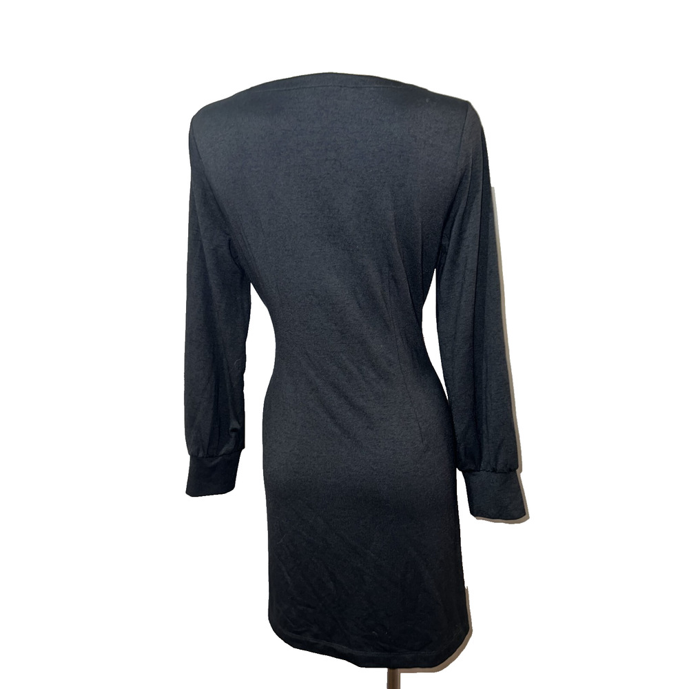 LOFT Women's Size M Solid Black Stretch Knit LS Tie Waist Dress Work Fancy - Picture 4 of 5